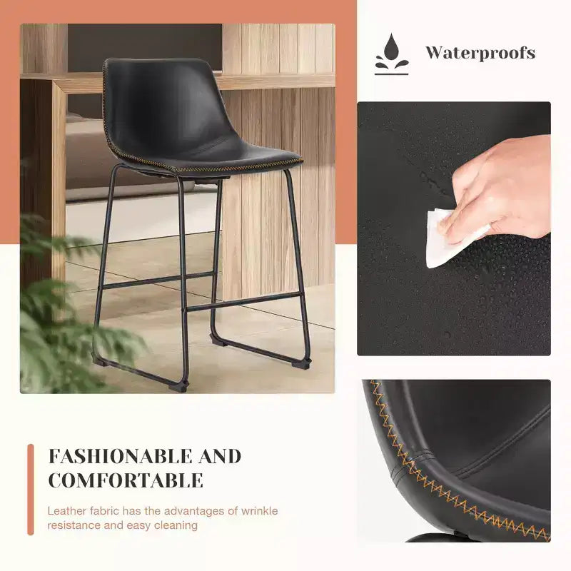 26 in. Metal Frame Counter Stool with Faux Leather Seat Set of 2