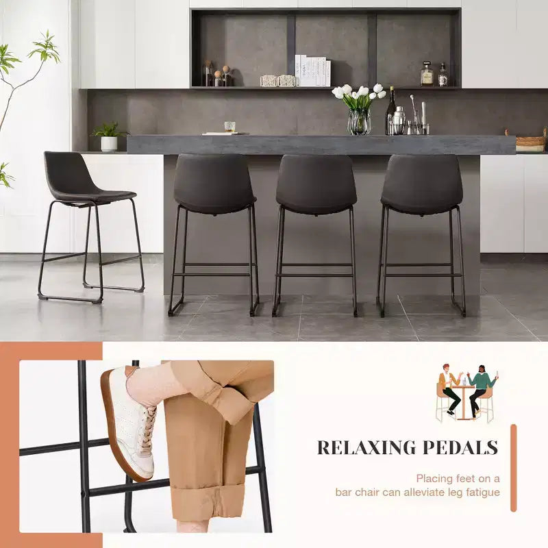 26 in. Metal Frame Counter Stool with Faux Leather Seat Set of 2