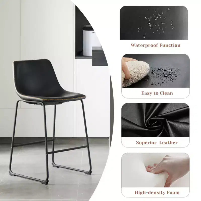 26 in. Metal Frame Counter Stool with Faux Leather Seat Set of 2