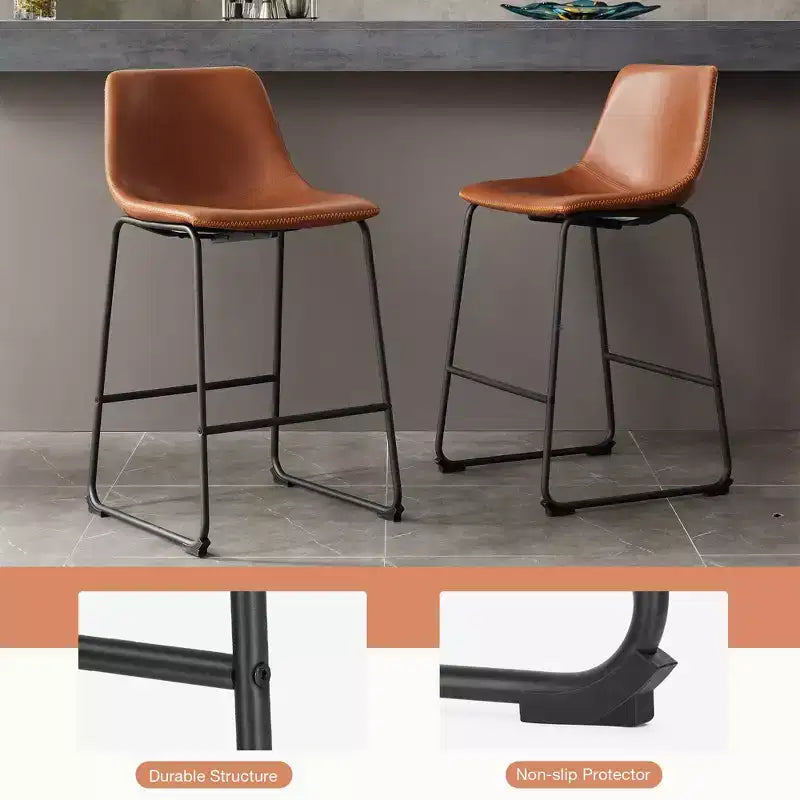 26 in. Metal Frame Counter Stool with Faux Leather Seat Set of 2
