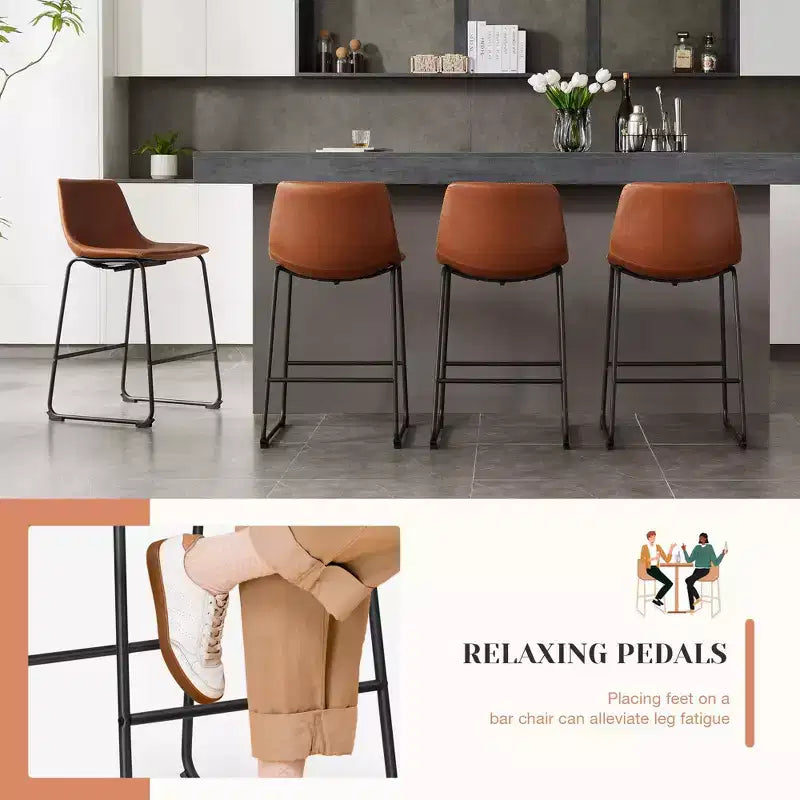 26 in. Metal Frame Counter Stool with Faux Leather Seat Set of 2