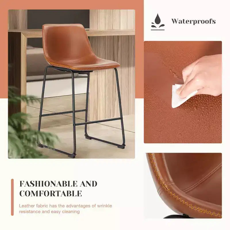 26 in. Metal Frame Counter Stool with Faux Leather Seat Set of 2
