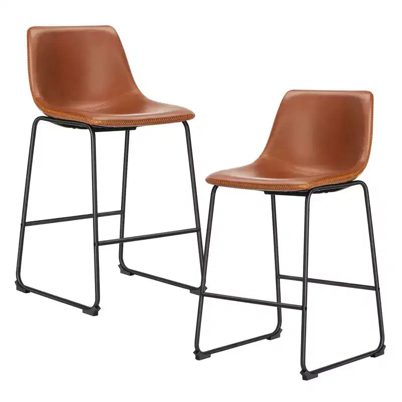 26 in. Metal Frame Counter Stool with Faux Leather Seat Set of 2
