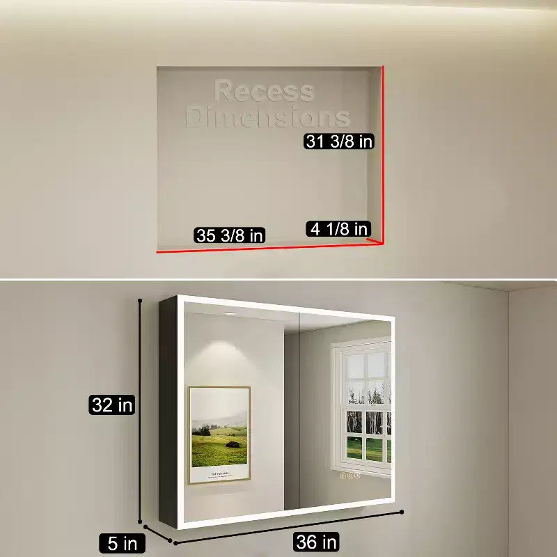 Medicine Cabinet with Mirrors and Lights, Recess/Wall Mount Bathroom Cabinet, 3 Mode Light, Dimmable, Defogger, Black