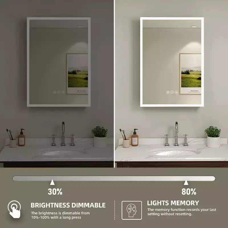 Medicine Cabinet with Mirrors and Lights, Recess/Wall Mount Bathroom Cabinet, 3 Mode Light, Dimmable, Defogger, Black