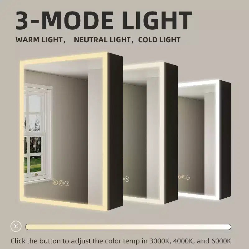 Medicine Cabinet with Mirrors and Lights, Recess/Wall Mount Bathroom Cabinet, 3 Mode Light, Dimmable, Defogger, Black