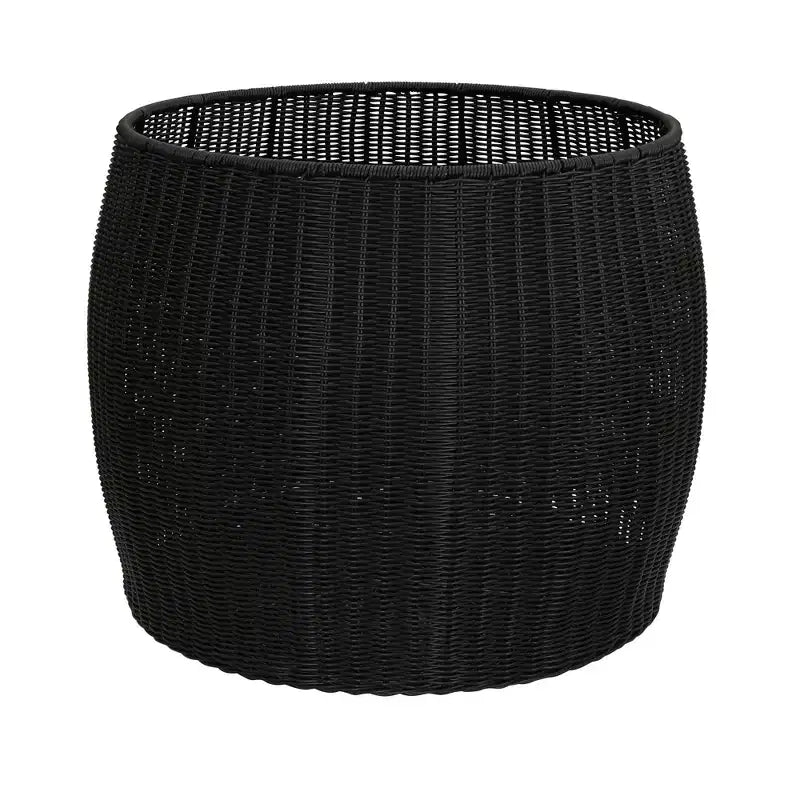 Handwoven Barrel Side Table, Black