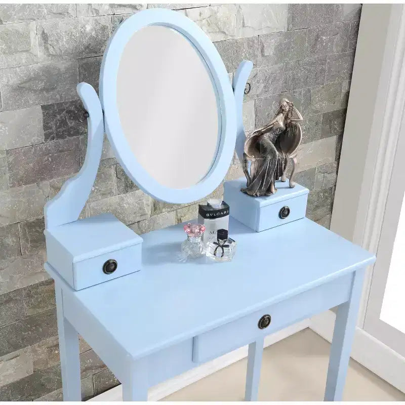Makeup Vanity Table and Stool Set, Blue