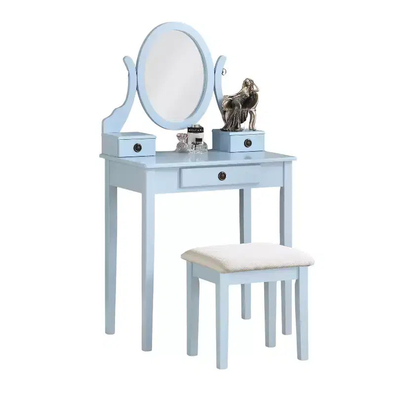 Makeup Vanity Table and Stool Set, Blue