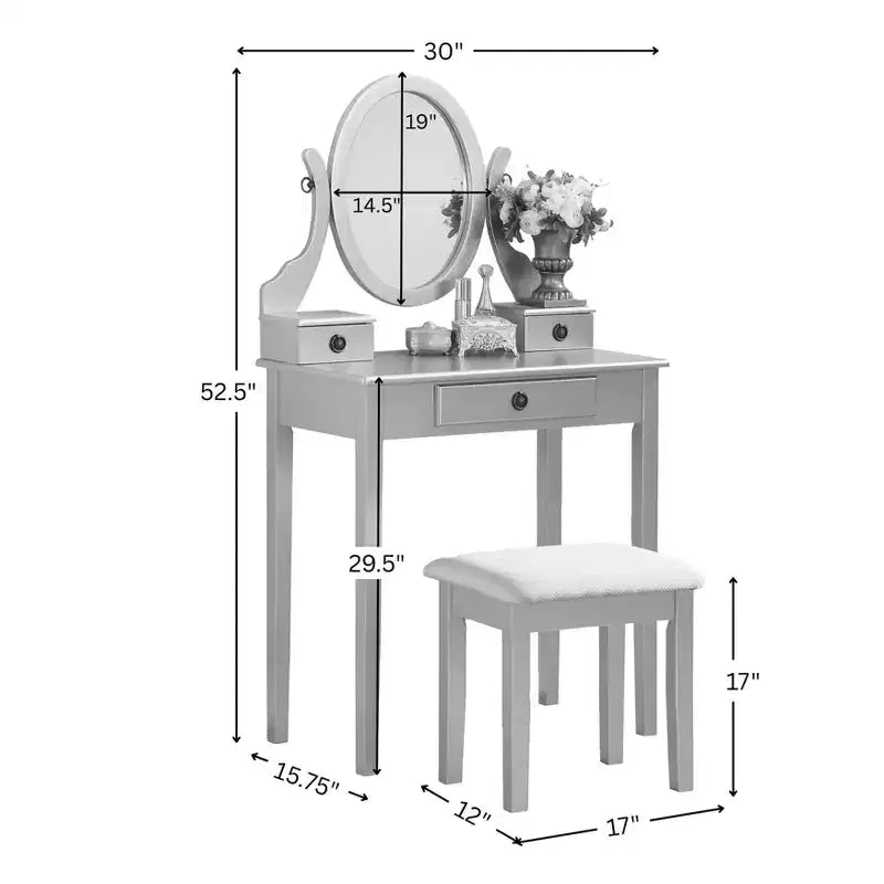 Makeup Vanity Table and Stool Set, Blue